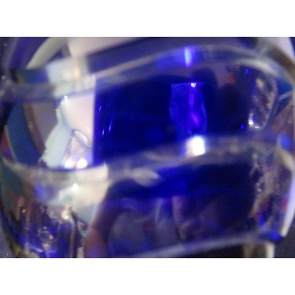 Cobalt Cut to Clear Wavy Lines Crystal Bohemian Wine Glass Unmarked Flawed - Picture 14 of 16